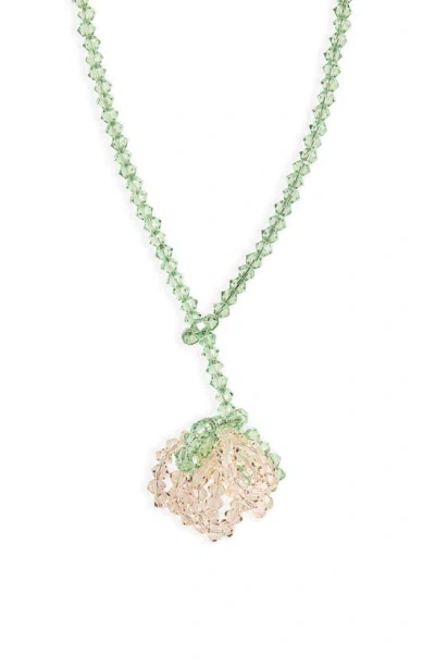 Simone Rocha Crystal Flower Pendant Y-necklace In Nude/ Mint