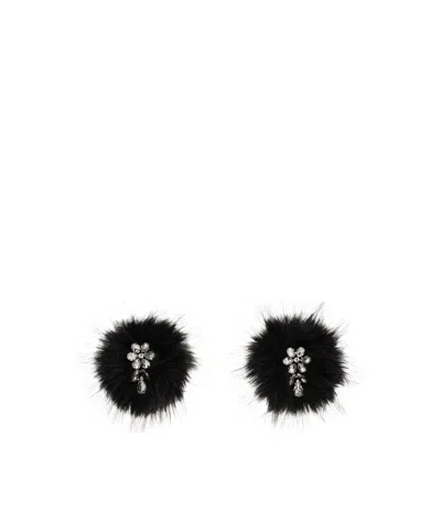 Simone Rocha Crystal Flower Pompom Earrings In Black