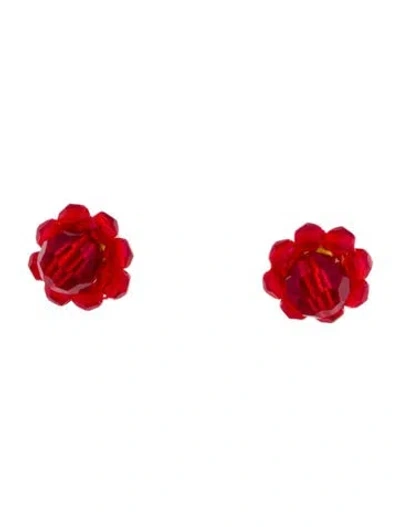 Pre-owned Simone Rocha Crystal Mini Daisy Stud Earrings In Red