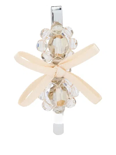 Simone Rocha Crystal Ribbon Hair Clip In Silver