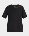Simone Rocha Crystal Rose Embellished Boyfrined T-shirt In Black Red Multi