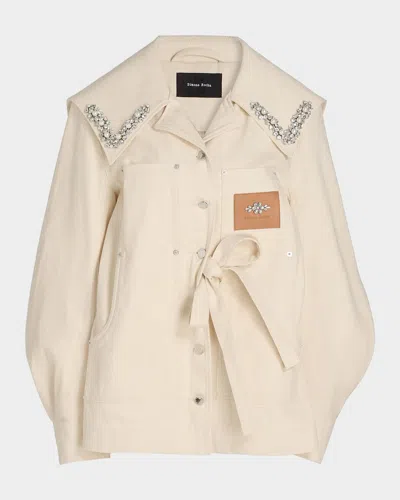 Simone Rocha Crystal Sailor Collar Single-breasted Utility Jacket In Neutral