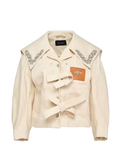 Simone Rocha Crystal-embellished Bow-detail Jacket In Neutral