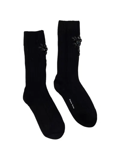 Simone Rocha Crystal-embellished Chunky-knit Socks In Black