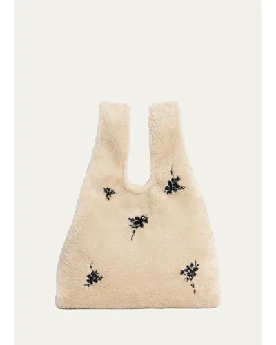Simone Rocha Crystal-embellished Faux Fur Shopping Tote Bag In Blonde/jet