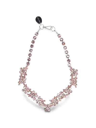 Simone Rocha Crystal-embellished Floral-motif Necklace In Pink