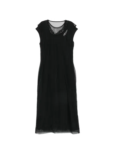 Simone Rocha Crystal-embellished Lace-trim Midi Dress In Black