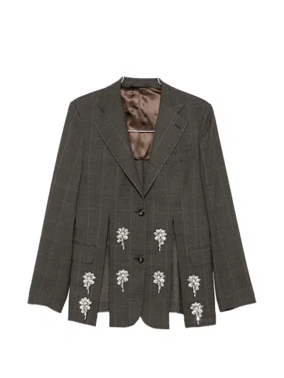 Simone Rocha Crystal-embellished Prince Of Wales Check Jacket In Gold