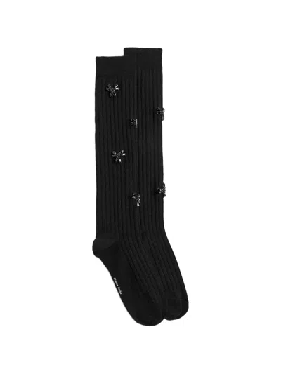 Simone Rocha Crystal-embellished Ribbed Socks In Black
