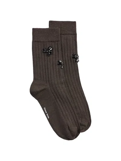 Simone Rocha Crystal-embellished Ribbed Socks In Brown