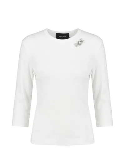 Simone Rocha Crystal-embellished Ribbed T-shirt In White