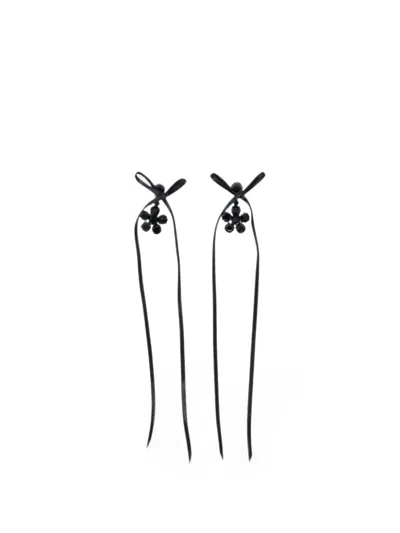 Simone Rocha Crystal-embellished Ribbon Earrings In Black