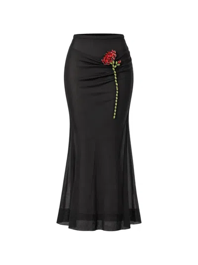 Simone Rocha Crystal-embellished Ruched Maxi Skirt In Black