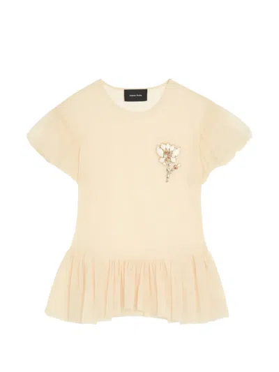 Simone Rocha Crystal-embellished Ruffled T-shirt In Neutral