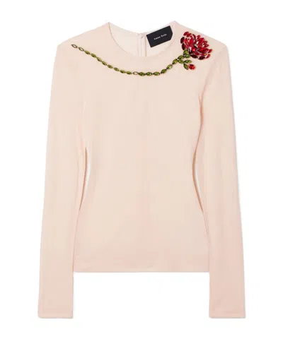 Simone Rocha Crystal-embellished Stretch-jersey Top In Pink