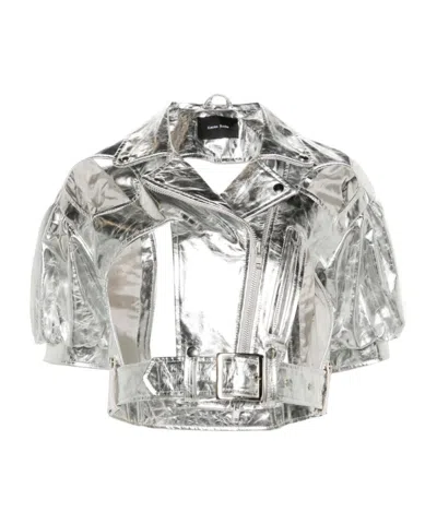 Simone Rocha Cut-out Leather Biker Jacket In Gray