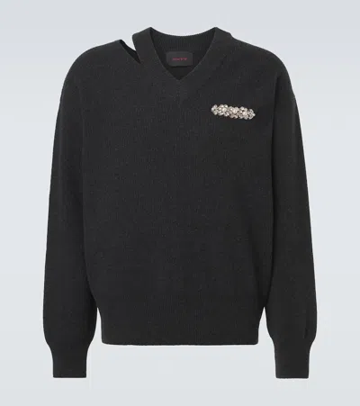 Simone Rocha Cutout Embellished Wool-blend Sweater In Black