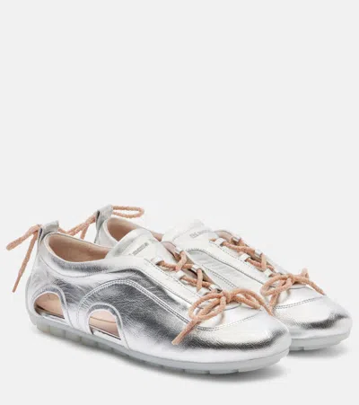 Simone Rocha Cutout Metallic Leather Sneakers In Silver
