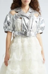 Simone Rocha Puff-sleeve Metallic Leather Biker Jacket In Silver