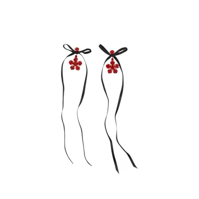 Simone Rocha Daisy Bow Earrings In Silver/red