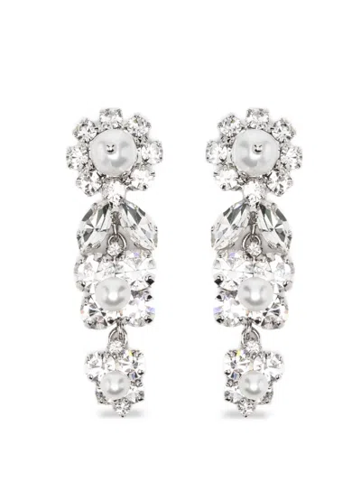Simone Rocha Daisy-motif Crystal Drop Earrings In Silver