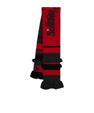 Simone Rocha Daisy Ruffled Striped Scarf In Red