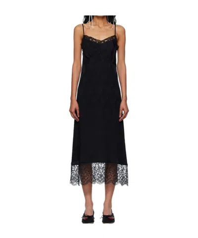 Simone Rocha Floral-jacquard Silk-satin Midi Slip Dress In Black