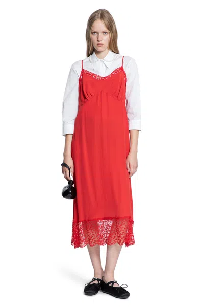 Simone Rocha Deep Lace Trim Slip Dress In Red