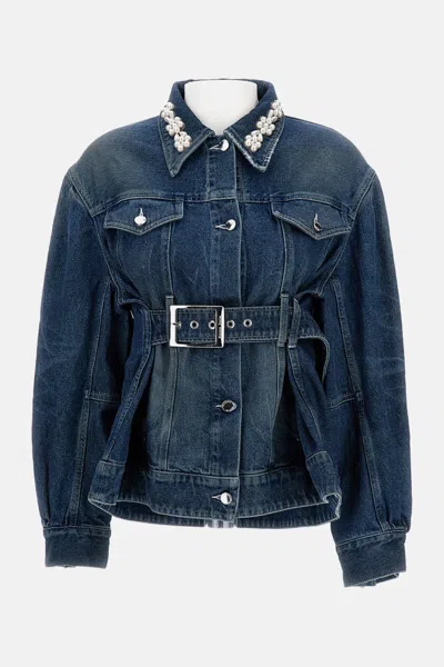 Simone Rocha Long-sleeved Denim Jacket In Blue