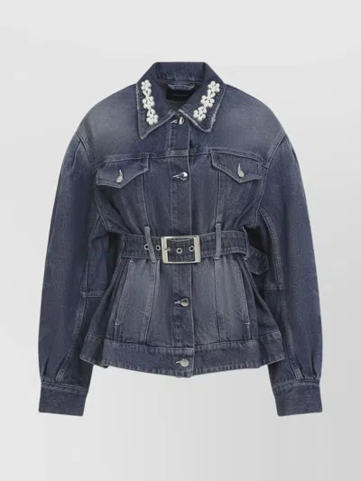 SIMONE ROCHA DENIM JACKET WITH BELT AND EMBELLISHED COLLAR