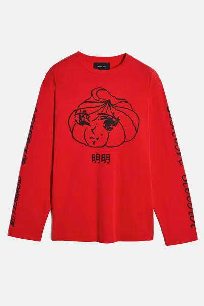 Simone Rocha Dim Sum Logo Print Long Sleeve T-shirt In Red