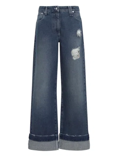 Simone Rocha Distressed Cuffed Cotton Jeans In Blue