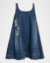 Simone Rocha Embellished Distressed Denim A-line Dress In Blue