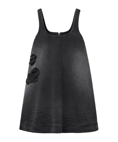Simone Rocha Distressed Embellished Denim Mini Dress In Black