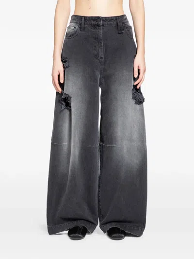Simone Rocha Distressed Wide-leg Jeans In Gray