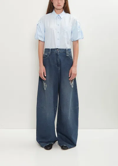 Simone Rocha Distressed Wide Leg Puddle Jeans In Blue