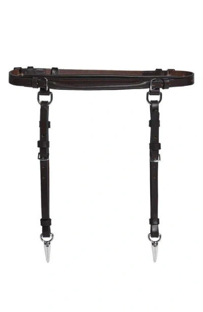 Simone Rocha Double Loop Bridle Leather Garter Belt In Chocolate