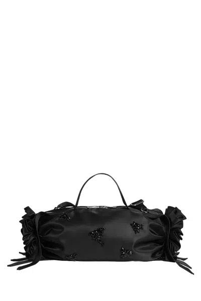 Simone Rocha Double Ribbon Rosette Handbag With Beaded Embellishments In Black