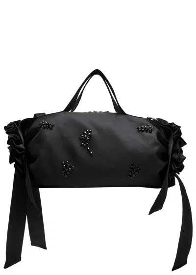 Simone Rocha Double Ribbon Rosette Nylon Top Handle Bag In Black