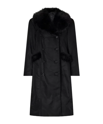 Simone Rocha Double-breasted Plush-trimmed Shell Coat In Black