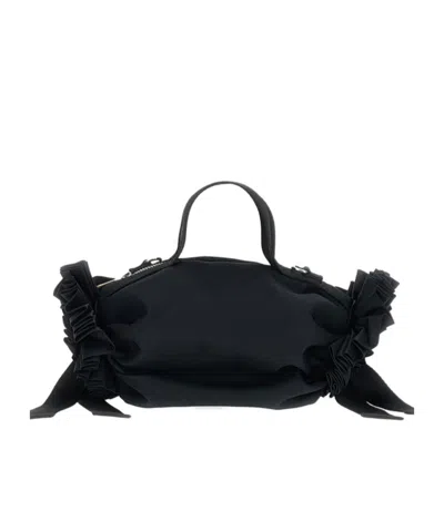 Simone Rocha Beaded-rosette Ribbon-detail Clutch Bag In Black