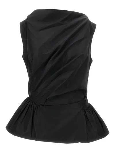 Simone Rocha Draped Bind Peplum Top In Black