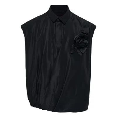 Simone Rocha Draped Bubble Hem Pressed Rose Top In Black