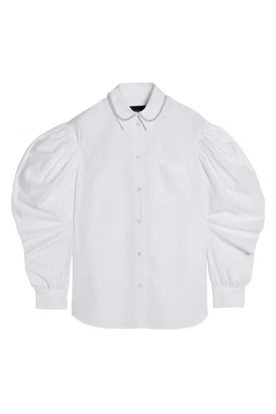 Simone Rocha Draped Sleeve Long-sleeved Top With Embroidered Pearl Collar In Red