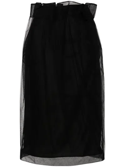Simone Rocha Draped-waist Tulle Midi Skirt In Black