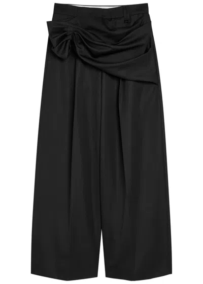 Simone Rocha Draped Wide-leg Gabardine Trousers In Black