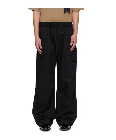 Simone Rocha Drawstring Pleated Knee Cargo Pants In Black