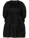 Simone Rocha Signature Sleeve Smocked Minidress In Black