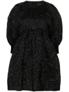 Simone Rocha Signature Sleeve Smocked Minidress In Black
