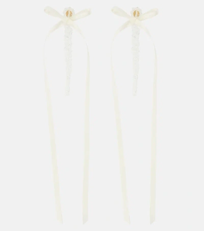 Simone Rocha Drip Bow-embellished Crystal Drop Earrings In Crystal/cream